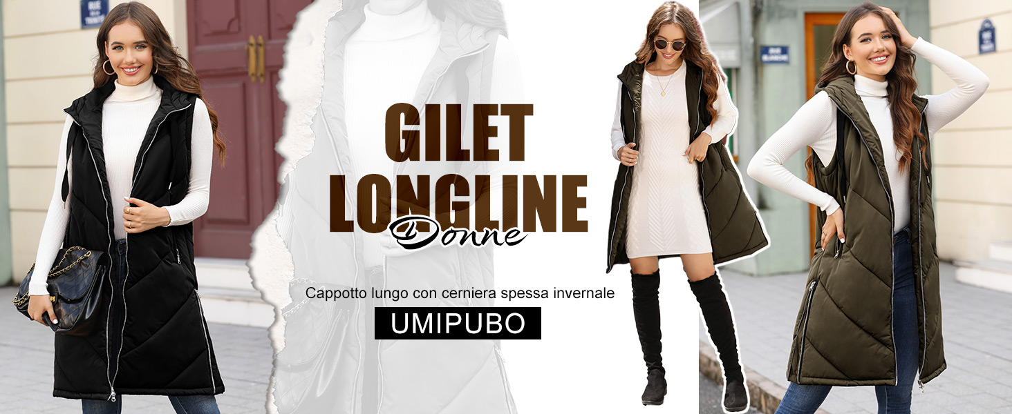 UMIPUBO Gilet Donna Lungo Giacca con Cappuccio Invernali Caldo Cappotto Senza Maniche Spesso Gilet