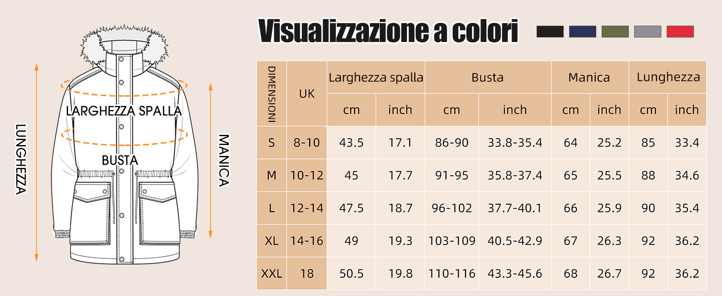 Giacca Invernale Imbottita Calda Parka da Esterno con Cappuccio Giaccone Media Lugghezza