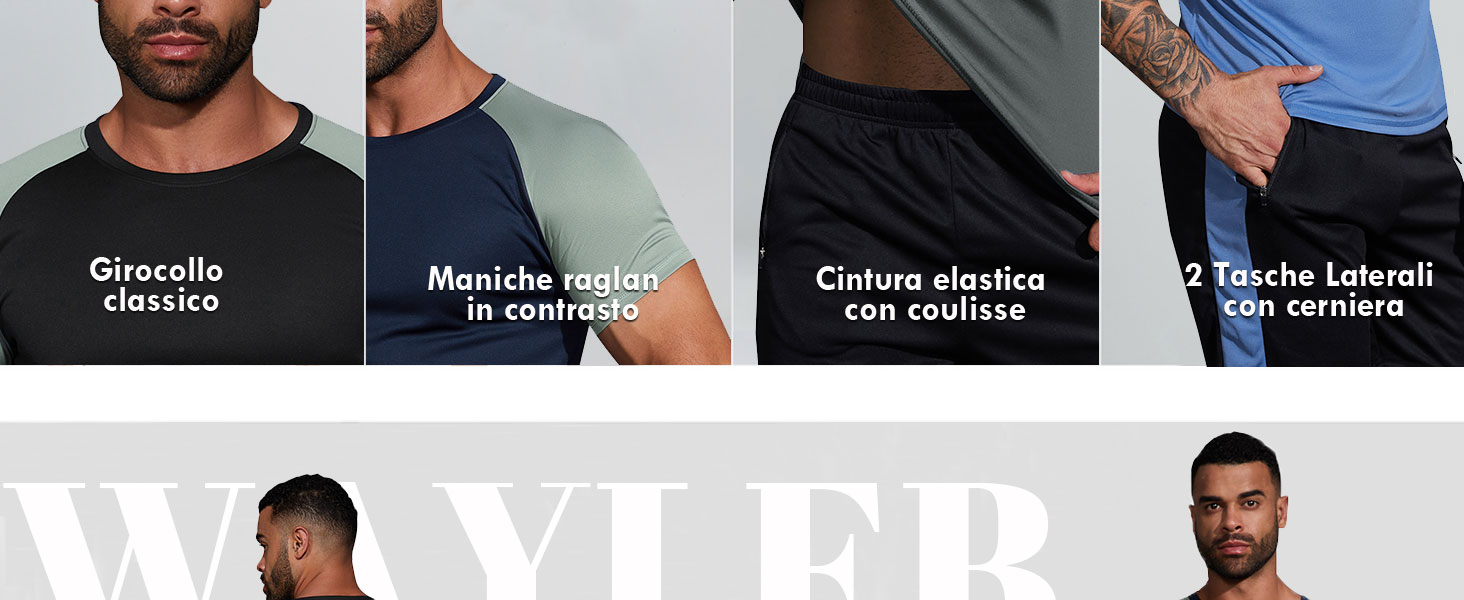 uomo Maniche Corte Pantaloncini set Traspirabilità Sportivi Estivi Fitness T-ShirtTasche e Coulisse