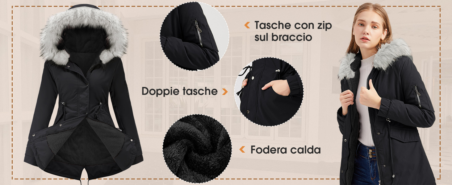 Parka Invernale da Donna Giacca Cappotti Media Lugghezza Ispessito Giacca Caldo Cappotto Felpa 