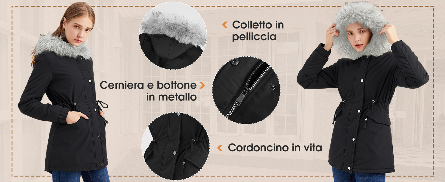 Parka Invernale da Donna Giacca Cappotti Media Lugghezza Ispessito Giacca Caldo Cappotto Felpa 